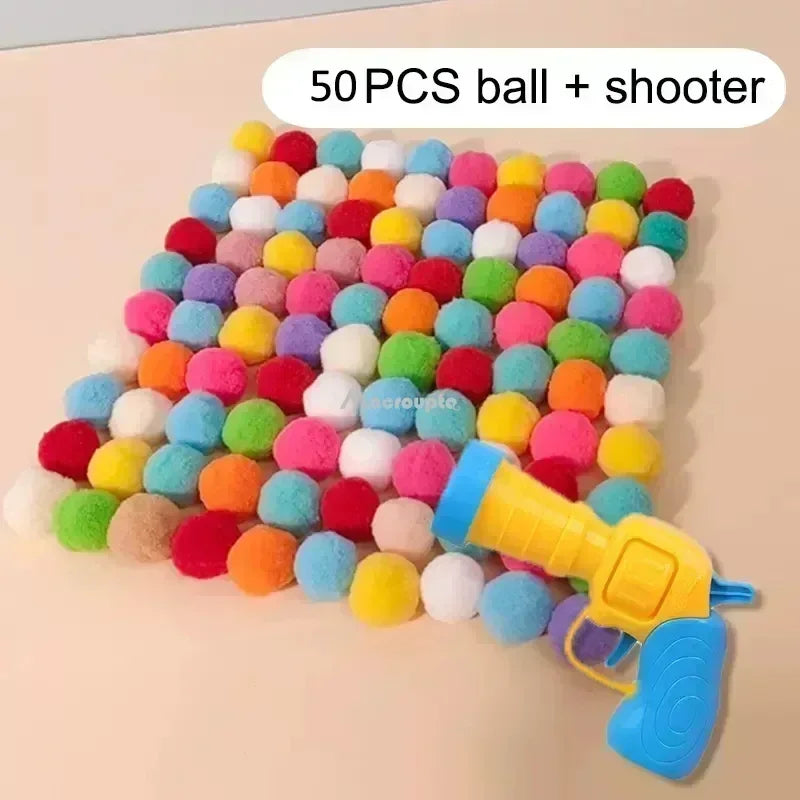 Interactive Launch Training Cat Toys Creative Kittens Mini Pompoms Games Stretch Plush Ball Toys Cat Supplies Pet Accessories