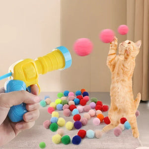 Interactive Launch Training Cat Toys Creative Kittens Mini Pompoms Games Stretch Plush Ball Toys Cat Supplies Pet Accessories